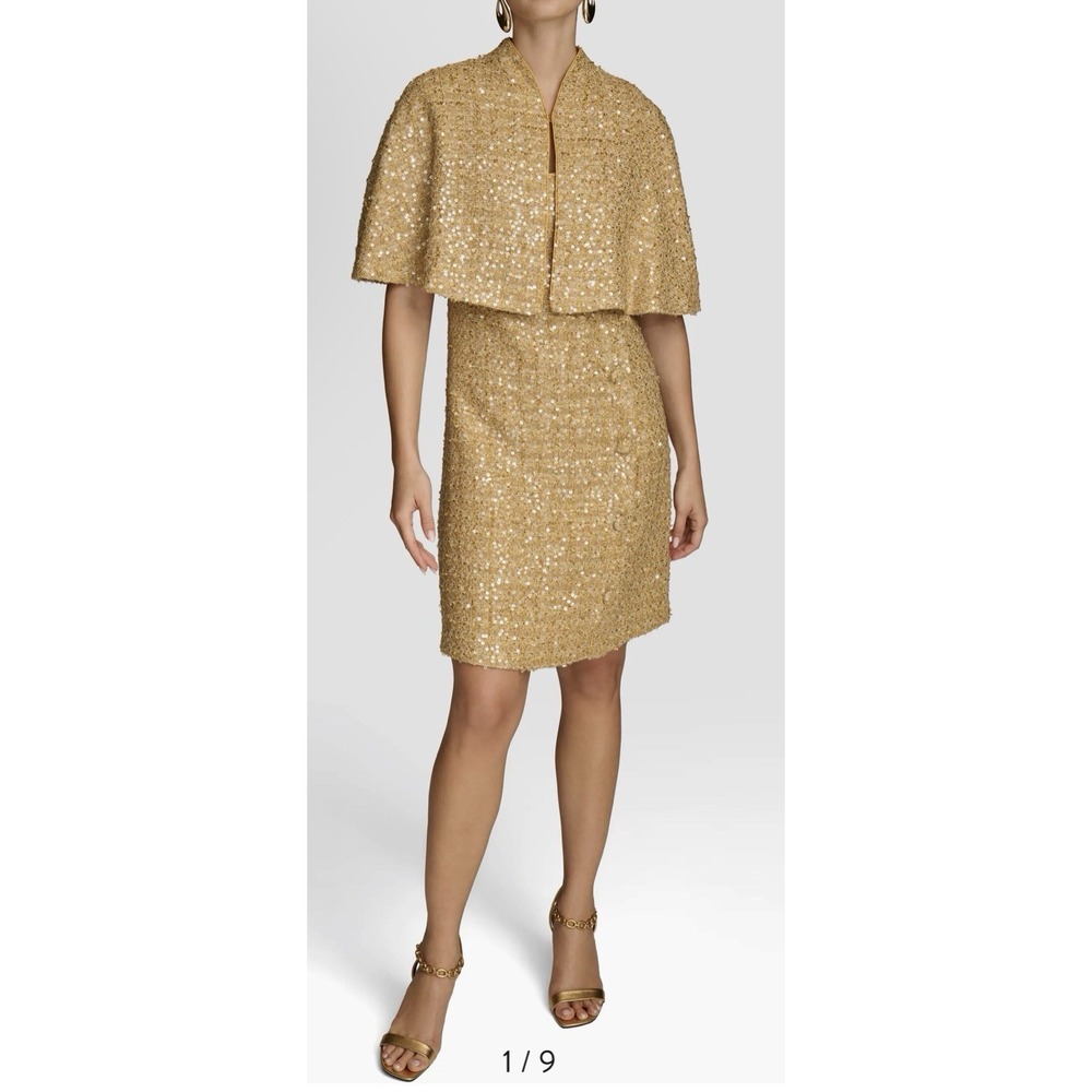 Donna Karan New York Women's Gold 2pc Sequin Sheath Dress & Cape Size 6